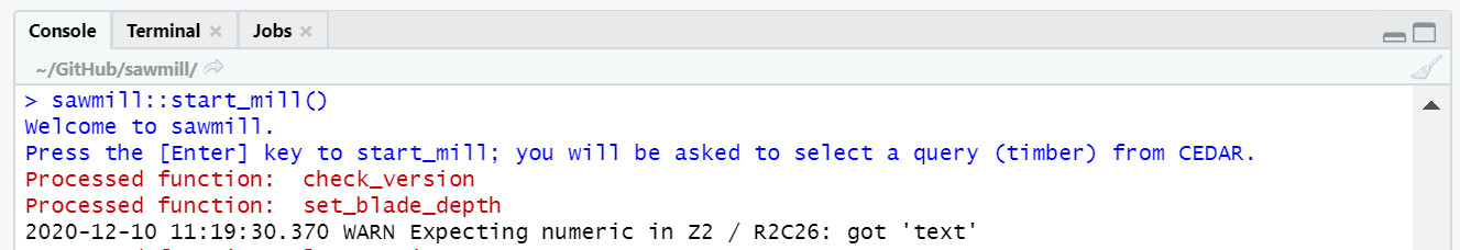 Image of expecting warning example in the console tab.