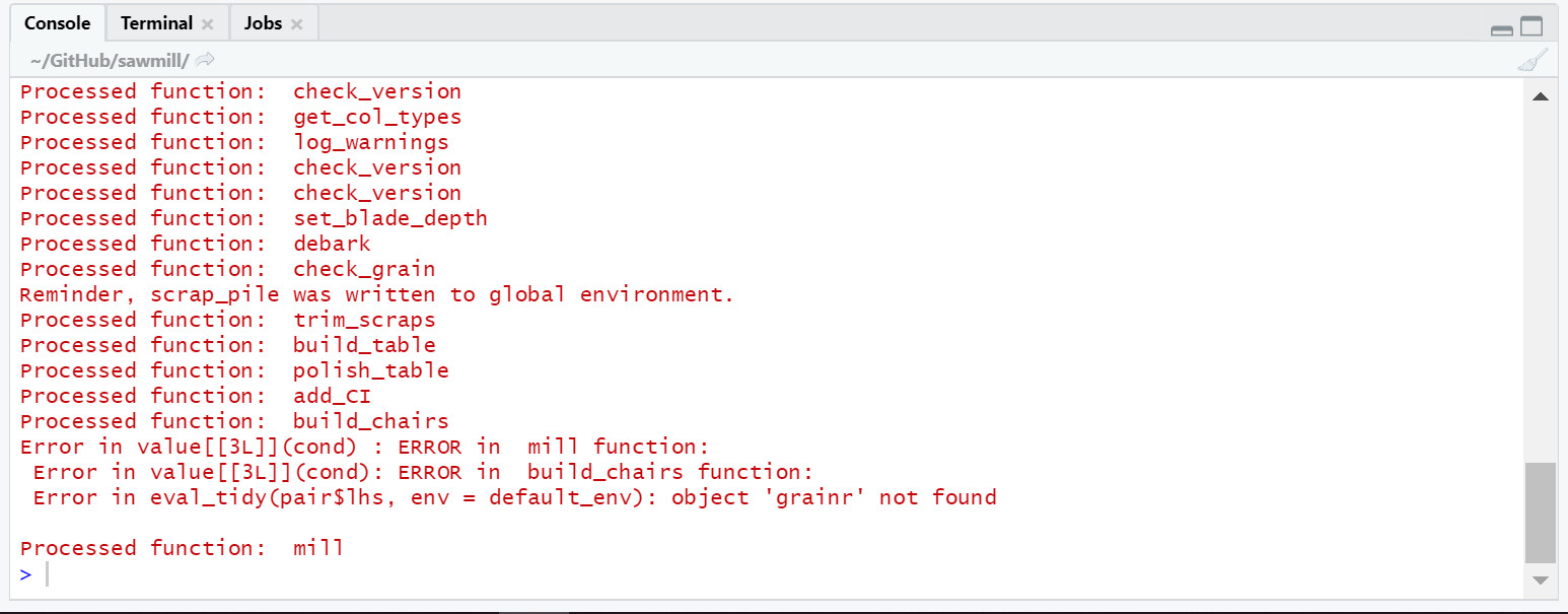 Image of example error message displayed in the console tab.