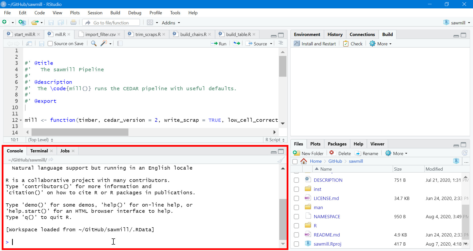 Image of RStudio with lower left region highlighted to show location of Console.